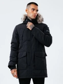 Hype Luxe Longline Men'S Parka Jacket - Black