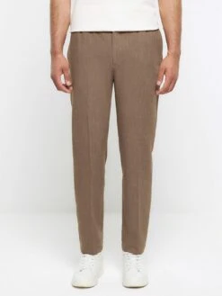 River Island Slim Fit Elasticated Smart Joggers - Beige