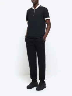 River Island Slim Fit Taped Baseball Collar Polo Shirt -Barbou Clothing Shop 113WU SQ3 0000000004 BLACK MDo