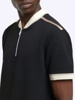 River Island Slim Fit Taped Baseball Collar Polo Shirt -Barbou Clothing Shop 113WU SQ4 0000000004 BLACK MDd