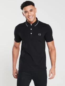 Armani Exchange Tipped Collar Polo Shirt - Black