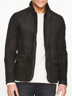 AllSaints Survey Leather Blazer - Washed Black
