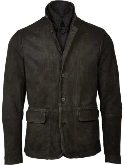 AllSaints Survey Leather Blazer - Washed Black -Barbou Clothing Shop NPLXN SQ3 0000000004 BLACK SLf