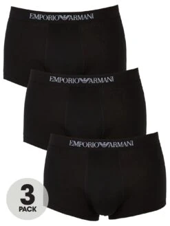 Emporio Armani Bodywear 3 Pack Cotton Trunks - Black