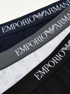 Emporio Armani Bodywear 3 Pack Cotton Trunks - Black/Navy/Grey -Barbou Clothing Shop NXEAJ SQ3 0000012157 BLACK NAVY GREY SLd