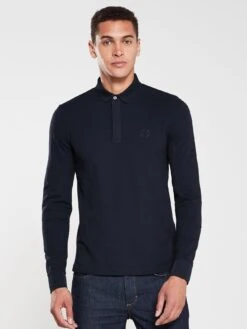 Armani Exchange Long Sleeved Logo Polo Shirt - Navy