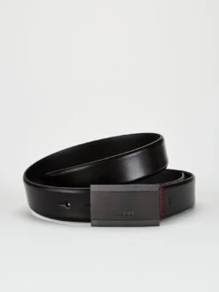 HUGO Gexter Plaque Leather Belt - Black