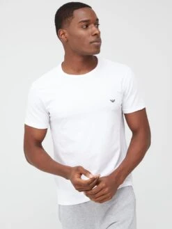 Emporio Armani Bodywear Pure Cotton Stretch Slim Fit T-Shirt (2 Pack) - White/Navy -Barbou Clothing Shop PWAWC SQ5 0000000486 WHITE NAVY MDd