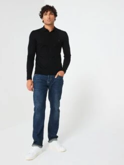AllSaints Mode Merino Long Sleeve Knitted Polo Shirt - Black -Barbou Clothing Shop QKQLK SQ3 0000000004 BLACK MDo