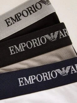 Emporio Armani Bodywear 3 Pack Emporio Waistband Stretch Cotton Trunks - Black/Grey/White -Barbou Clothing Shop QLKWH SQ4 0000000832 BLACK GREY WHITE SLd1