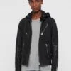 AllSaints Harwood Detachable Hood Leather Jacket - Black