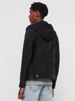 AllSaints Harwood Detachable Hood Leather Jacket - Black -Barbou Clothing Shop QMKCE SQ4 0000000004 BLACK MDb