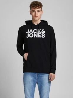 Jack & Jones Logo Overhead Hoodie - Black