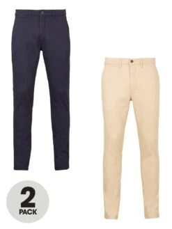 Jack & Jones 2 Pack Skinny Fit Chinos - Navy/Beige