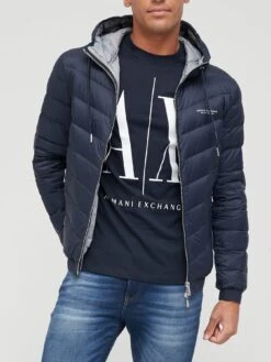 Armani Exchange Hooded Padded Down Fill Jacket - Navy 