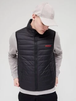 HUGO Slim Fit Water Repellent Padded Gilet With Contrast Logo - Black -Barbou Clothing Shop TRR9D SQ4 0000000004 BLACK MDd