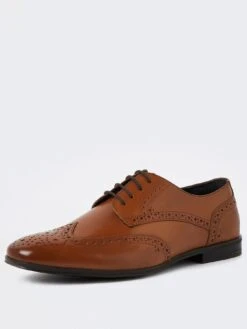 River Island Wide Fit Lace Up Brogue Derby Shoes - Brown
