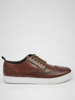 Pod Foley Leather Lace Up Brogue Trainer - Dark Brown