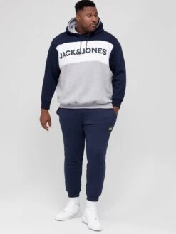 Jack & Jones Jack & Jones Plus Colour Block Overhead Hoodie - Navy Blazer -Barbou Clothing Shop UJRNA SQ3 0000001379 NAVY BLAZER MDo