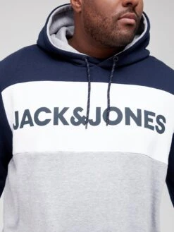 Jack & Jones Jack & Jones Plus Colour Block Overhead Hoodie - Navy Blazer -Barbou Clothing Shop UJRNA SQ4 0000001379 NAVY BLAZER MDd