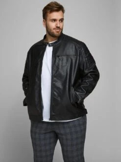Jack & Jones Plus Rocky Faux Leather Jacket - Black