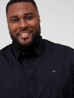 Calvin Klein Big & Tall Slim Fit Stretch Poplin Long Sleeve Shirt - Black -Barbou Clothing Shop UMP7M SQ4 0000000004 BLACK MDd