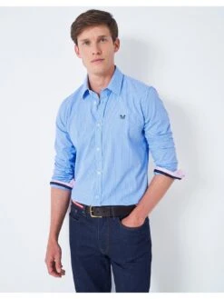 Crew Clothing Slim Micro Stripe Shirt - Sky Blue