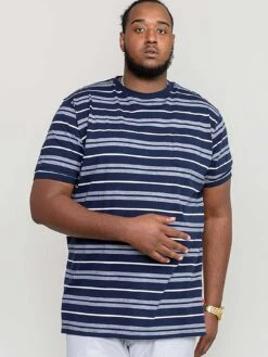 D555 Piccadilly Yarn Dyed Jacquard Stripe T-shirt - Navy