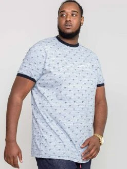 D555 Ipswich Printed Palm Tree Fine Stripe T-shirt - Blue Stripe