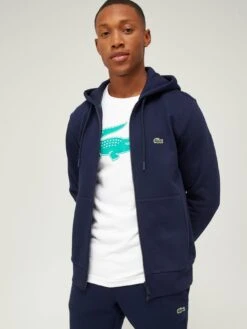 Lacoste Logo Zip Thru Hoodie - Navy