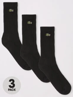 Lacoste 3 Pack Crew Socks - Black