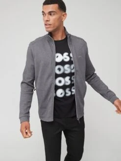 BOSS Skaz Curved Logo Track Top - Medium Grey -Barbou Clothing Shop UVAP9 SQ5 0000000877 MEDIUM GREY MDd1