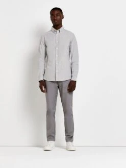 River Island Long Sleeve Stretch Oxford Shirt - Light Grey -Barbou Clothing Shop UYVZG SQ3 0000000215 LIGHT GREY MDo