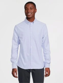 River Island Long Sleeve Stretch Oxford Shirt - Light Blue