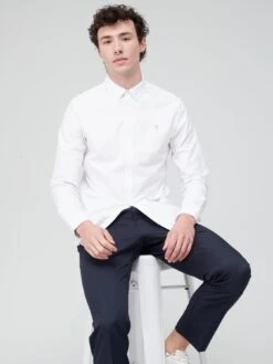 Farah Brewer Long Sleeve Slim Fit Oxford Shirt - White -Barbou Clothing Shop UZKAY SQ5 0000000013 WHITE MDd1