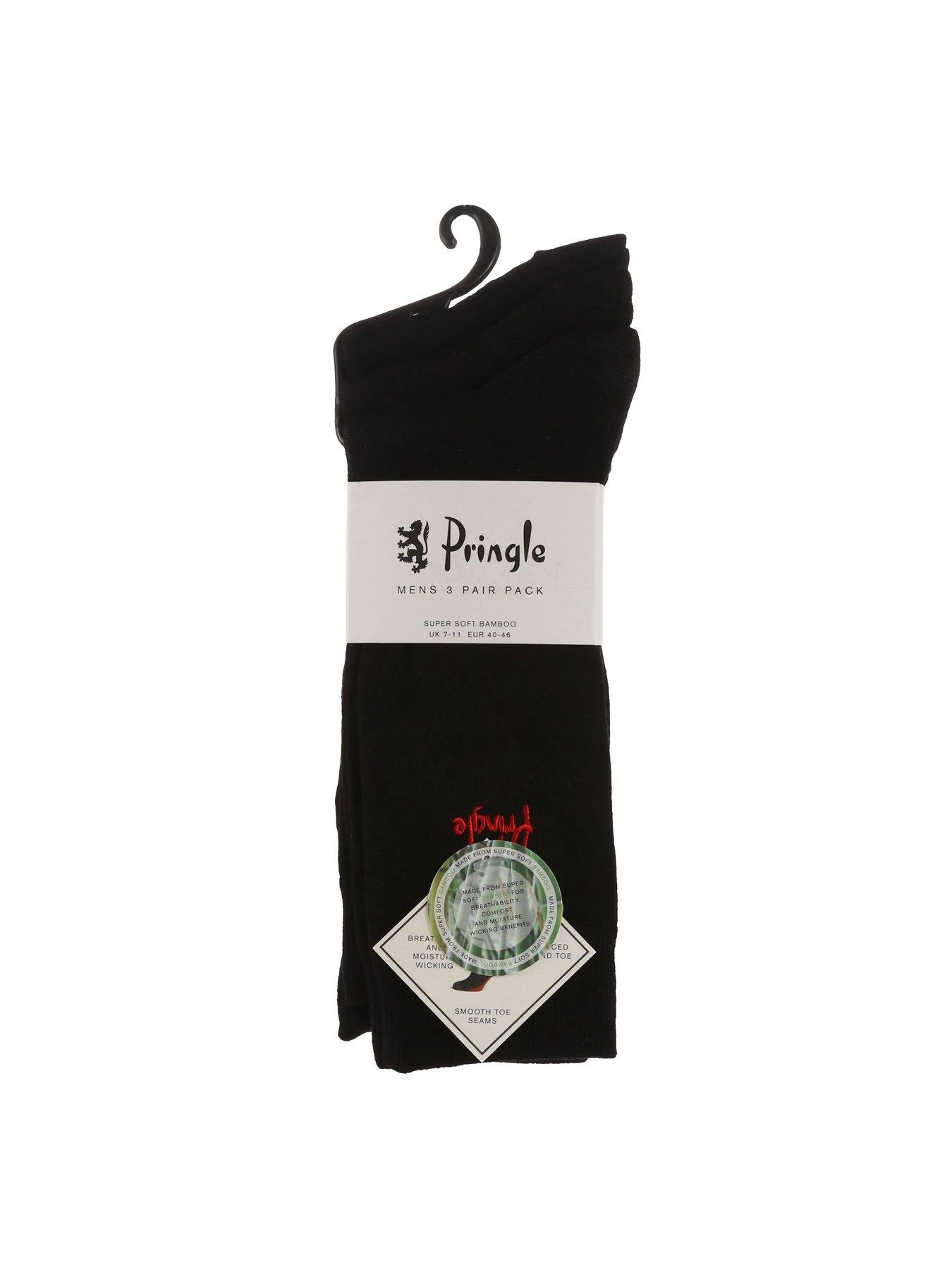 PRINGLE Plain Bamboo Socks (3 Pack) - Black 2 PRINGLE Plain Bamboo Socks (3 Pack) - Black - Image 2