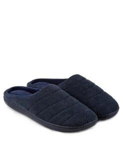 Totes Isotoner Isotoner Textured Cord Stitch Detail Mule Slippers - Navy