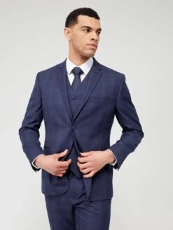Very Man Check Slim Fit Suit Jacket - Navy -Barbou Clothing Shop V7W3A SQ5 0000000048 NAVY MDd1