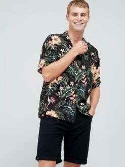 Jack & Jones Floral Short Sleeve Shirt - Black