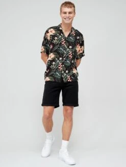 Jack & Jones Floral Short Sleeve Shirt - Black -Barbou Clothing Shop V9I1R SQ3 0000000004 BLACK MDo