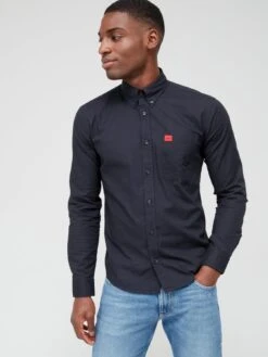 HUGO Evito Slim Fit Long Sleeve Shirt - Black 
