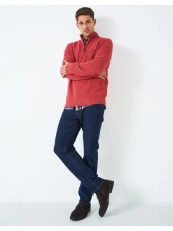 Crew Clothing Pique Textured Half Zip Jumper - Pink -Barbou Clothing Shop VAPL5 SQ4 0000000063 PINK MDd