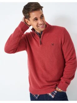 Crew Clothing Pique Textured Half Zip Jumper - Pink -Barbou Clothing Shop VAPL5 SQ5 0000000063 PINK MDd1