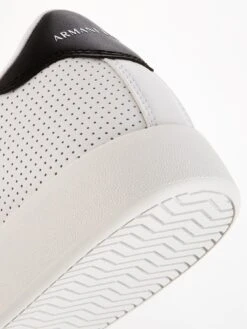 Armani Exchange Perforated Leather Trainers -Barbou Clothing Shop VBY7N SQ6 0000000269 WHITE BLACK SLd