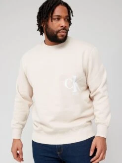 Calvin Klein Jeans Big & Tall Spray Crew Neck Sweatshirt - Beige
