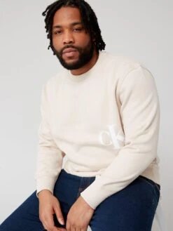 Calvin Klein Jeans Big & Tall Spray Crew Neck Sweatshirt - Beige -Barbou Clothing Shop VCVHO SQ4 0000000108 BEIGE MDd