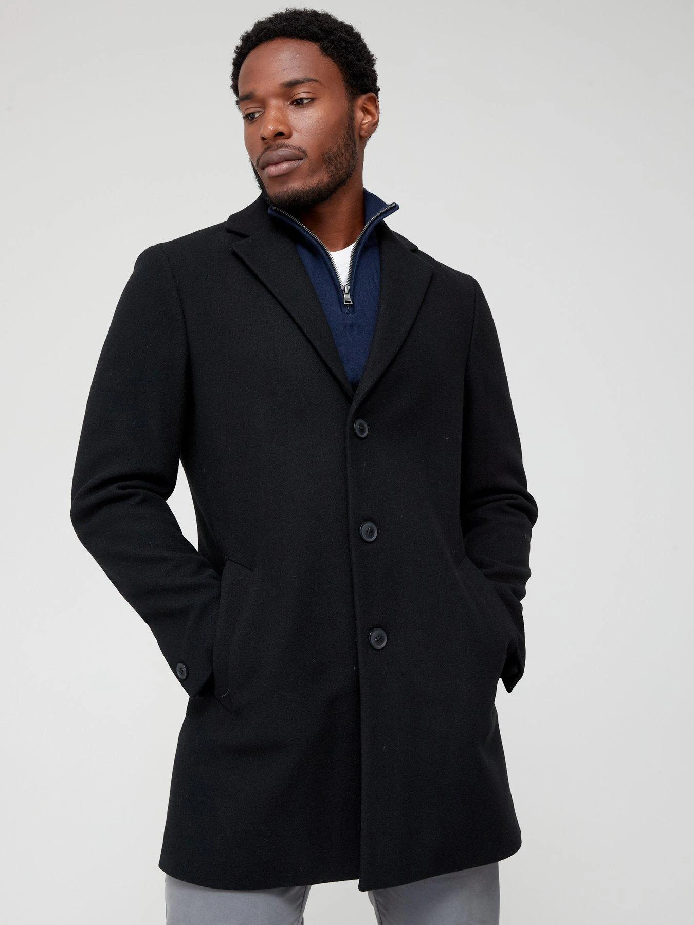 Very Man Faux Wool Over Coat - Black 4 Very Man Faux Wool Over Coat - Black - Image 4