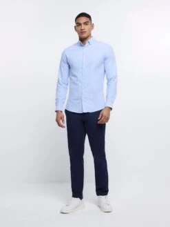 River Island Long Sleeve Muscle Oxford Shirt - Light Blue -Barbou Clothing Shop VDRVT SQ3 0000000150 LIGHT BLUE MDo