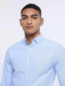 River Island Long Sleeve Muscle Oxford Shirt - Light Blue -Barbou Clothing Shop VDRVT SQ4 0000000150 LIGHT BLUE MDd