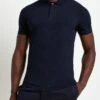 River Island Short Sleeve Basic Muscle Fit Polo - Navy